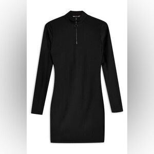TOPSHOP DISCO METALLIC LONG SLEEVE BODYCON MINI DRESS IN BLACK SIZE 8